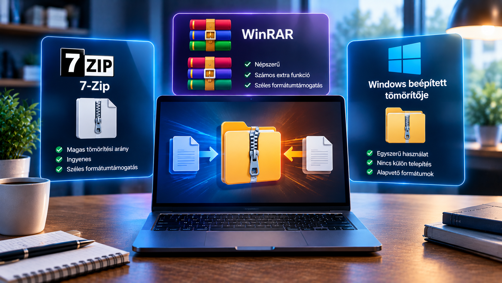 7-Zip, WinRAR vagy a Windows beépített tömörítője? Nagy összehasonlítás 2026-ban