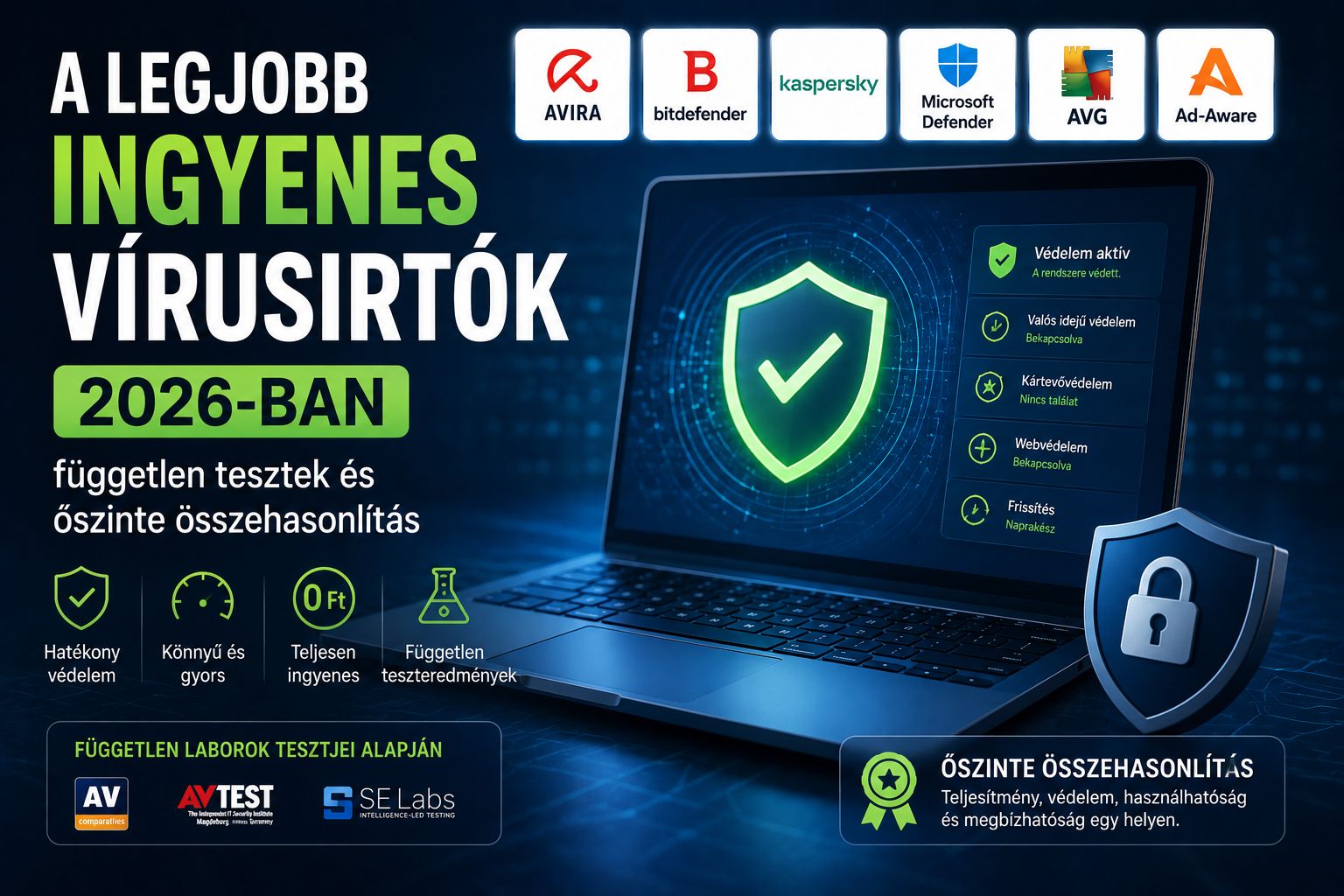 A legjobb ingyenes vírusirtók 2026-ban — független tesztek és őszinte összehasonlítás