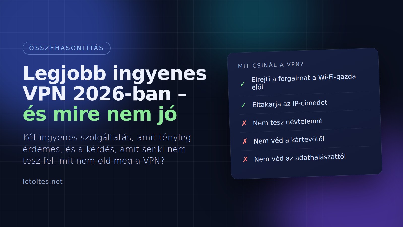 Legjobb ingyenes VPN 2026-ban – és mire nem jó egy VPN