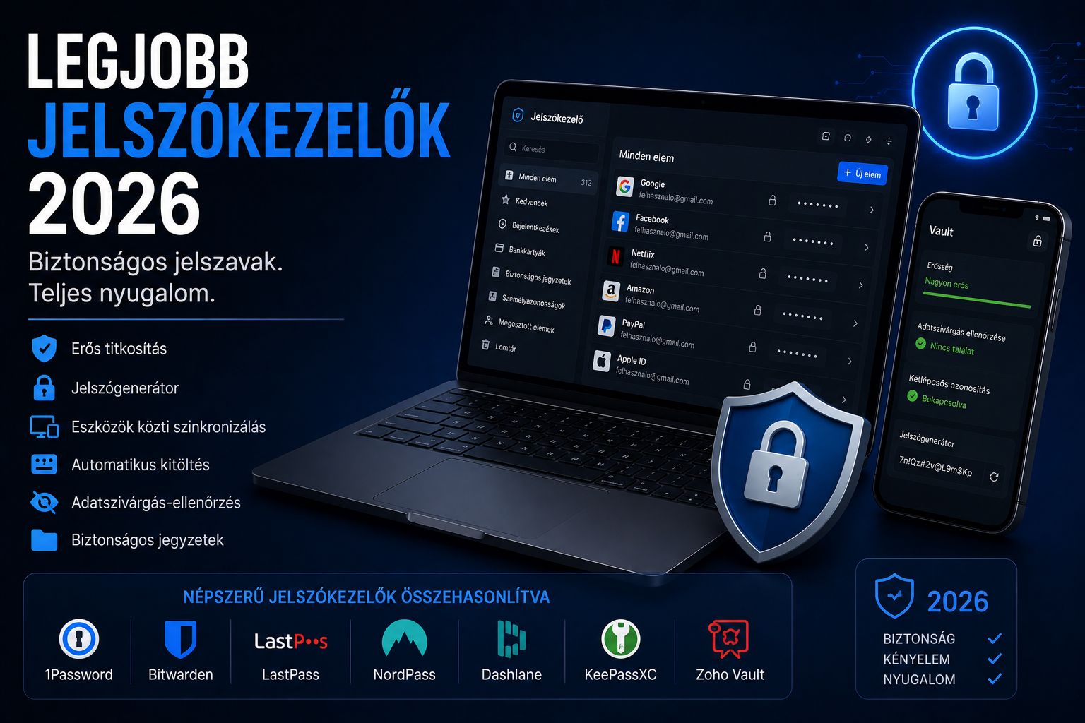 Legjobb jelszókezelők 2026 – nagy összehasonlítás magyarul