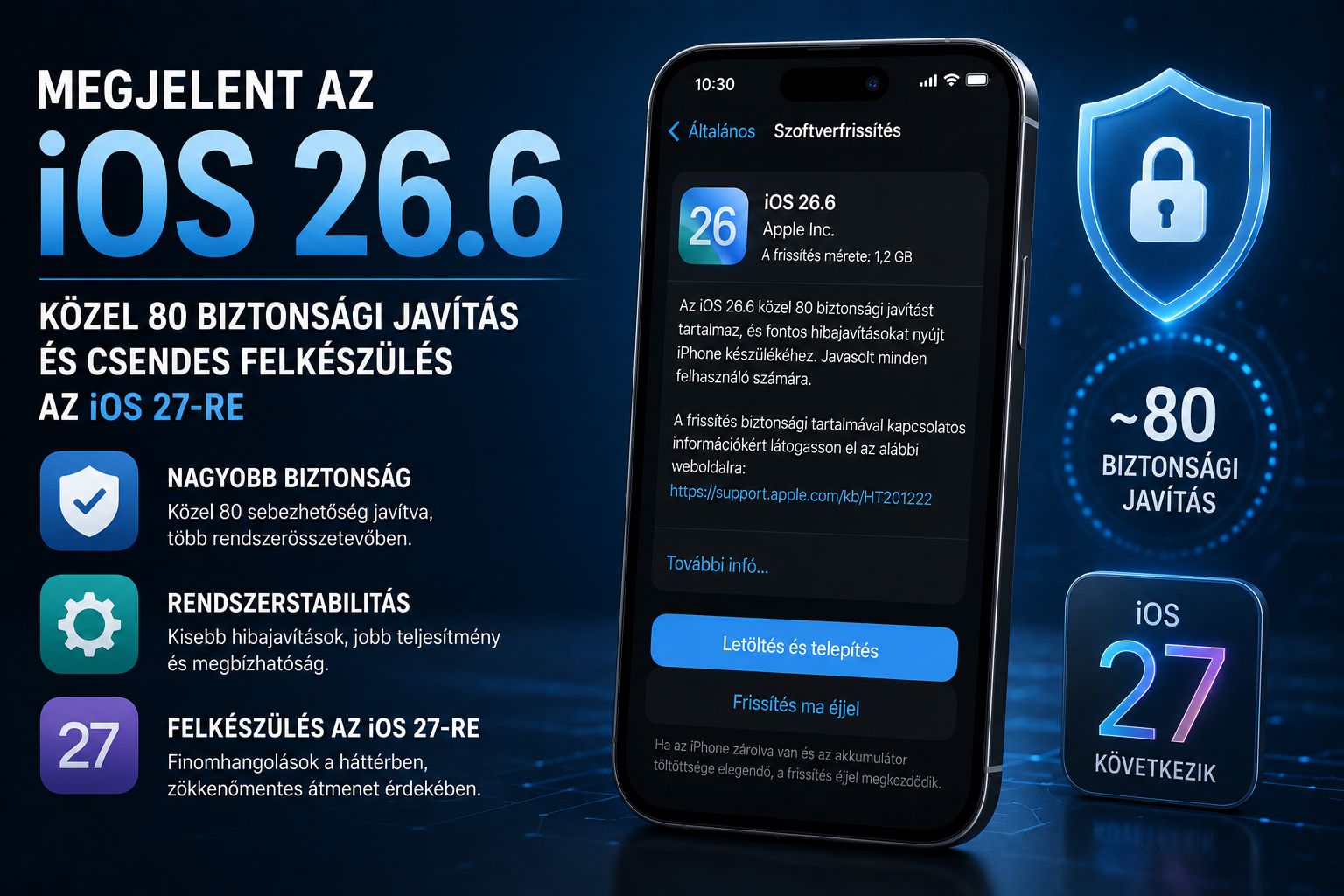 Megjelent az iOS 26.6: közel 80 biztonsági javítás és csendes felkészülés az iOS 27-re