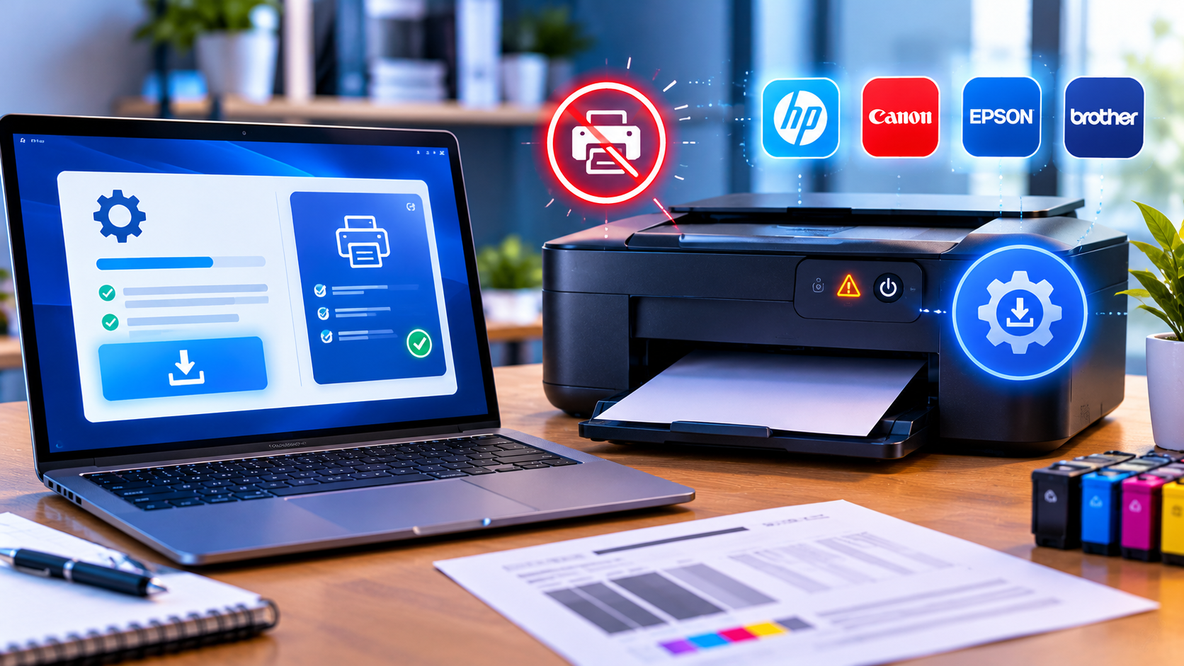 Nyomtató nem nyomtat? Hibakeresés és driverletöltés 2026: HP, Canon, Epson, Brother