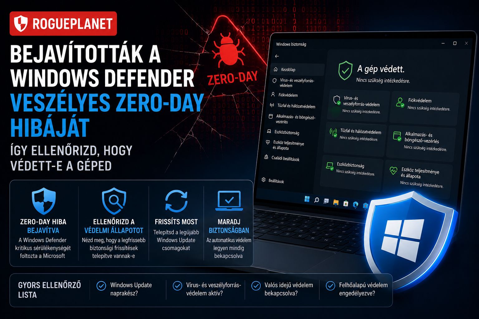 RoguePlanet: bejavították a Windows Defender veszélyes zero-day hibáját – így ellenőrizd, hogy védett-e a géped