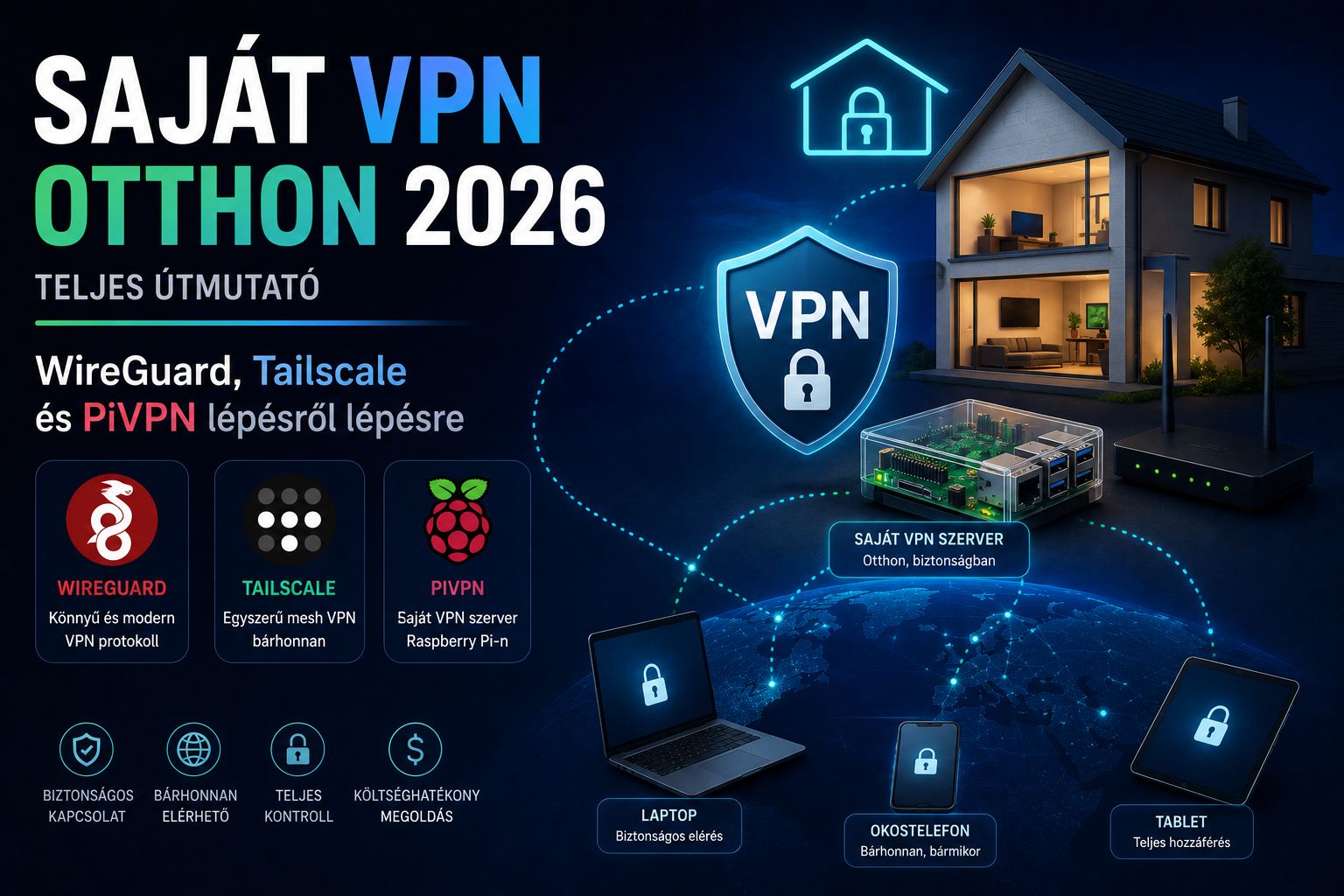 Saját VPN otthon 2026 – WireGuard, Tailscale és PiVPN útmutató