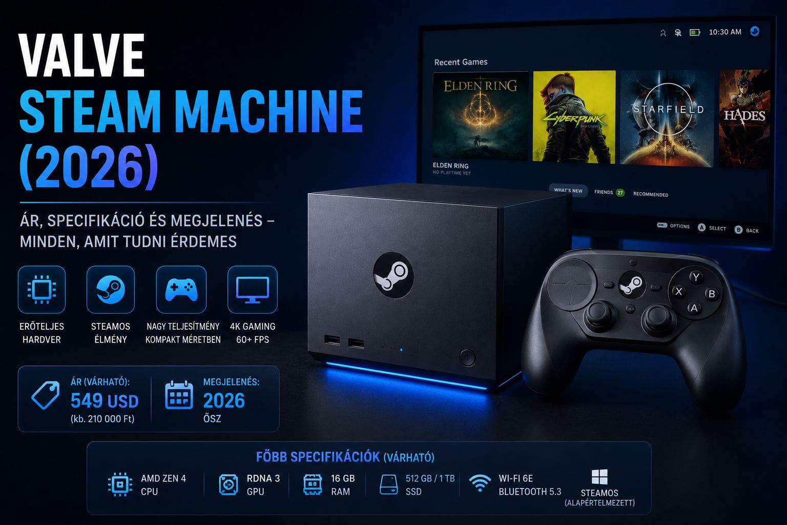 Valve Steam Machine (2026): ár, specifikáció és megjelenés – minden, amit tudni érdemes