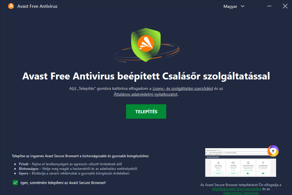 Avast installálás megkezdése