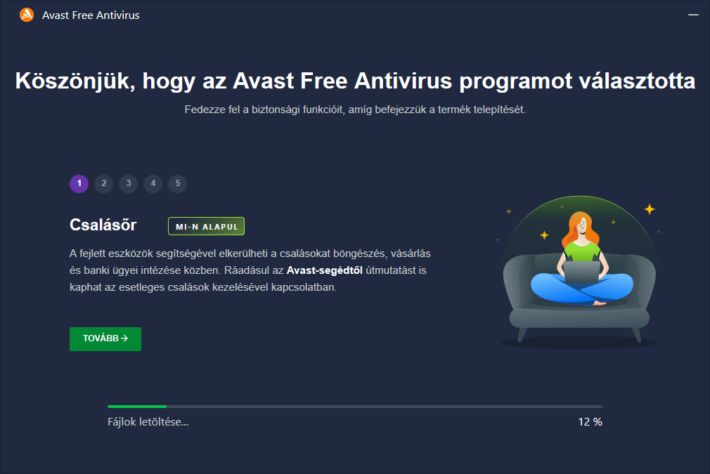 Avast telepítés folyamatban