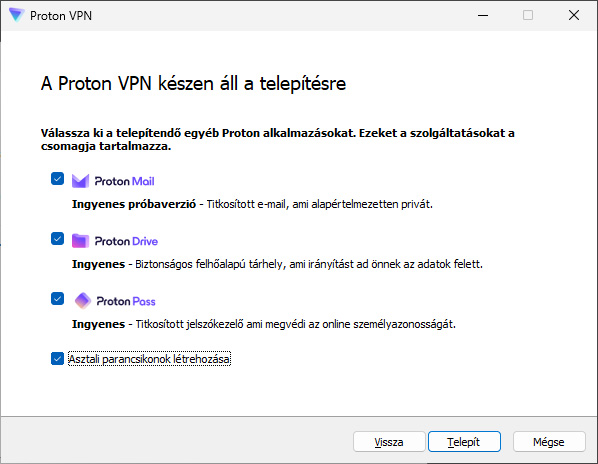 ProtonVPN szolgáltatás választása