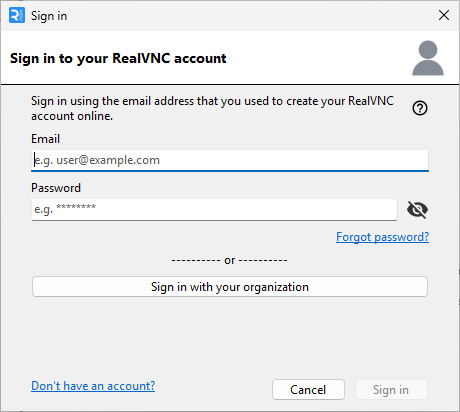 RealVNC Viewer bejelentkezés