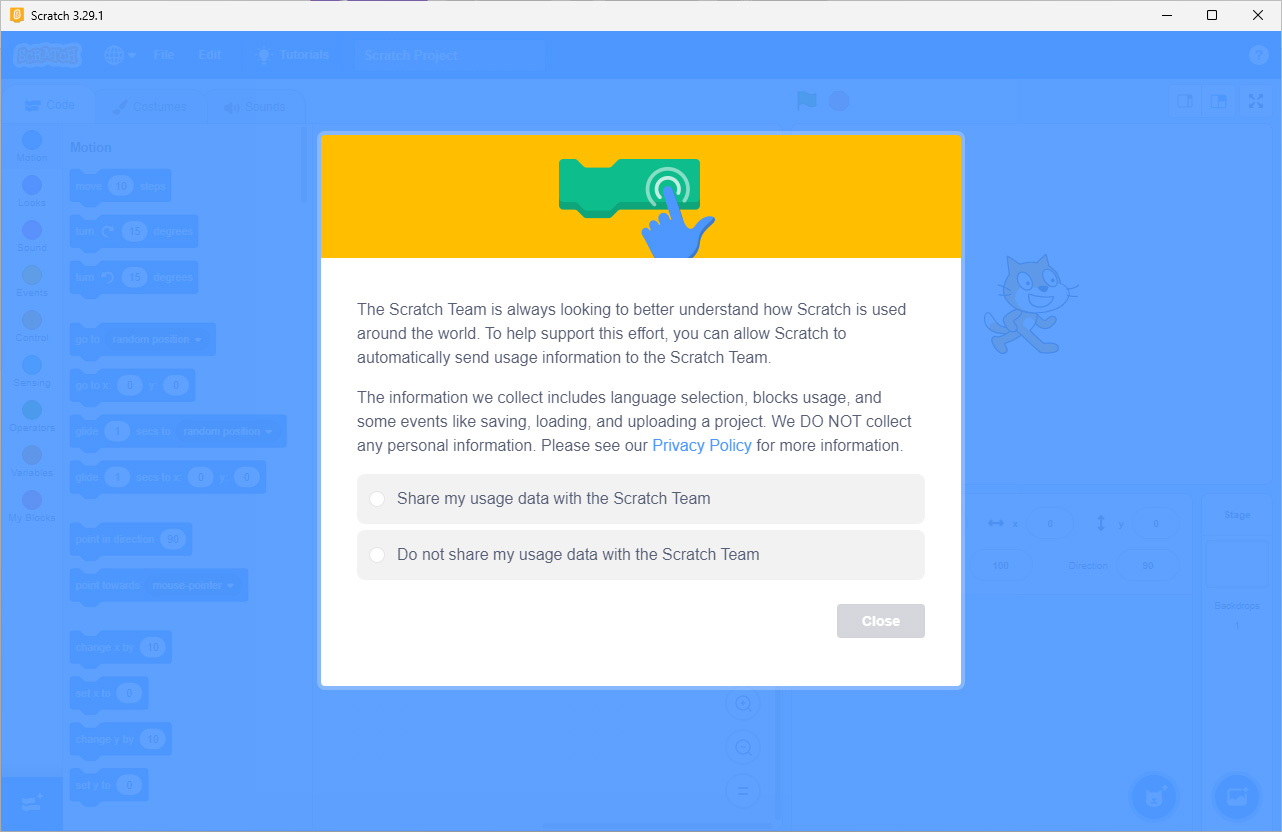 Scratch App indítóképernyő