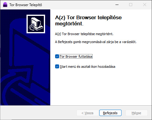 Tor bögésző telepítés befejezése