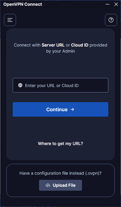 OpenVPN nyitóképernyő