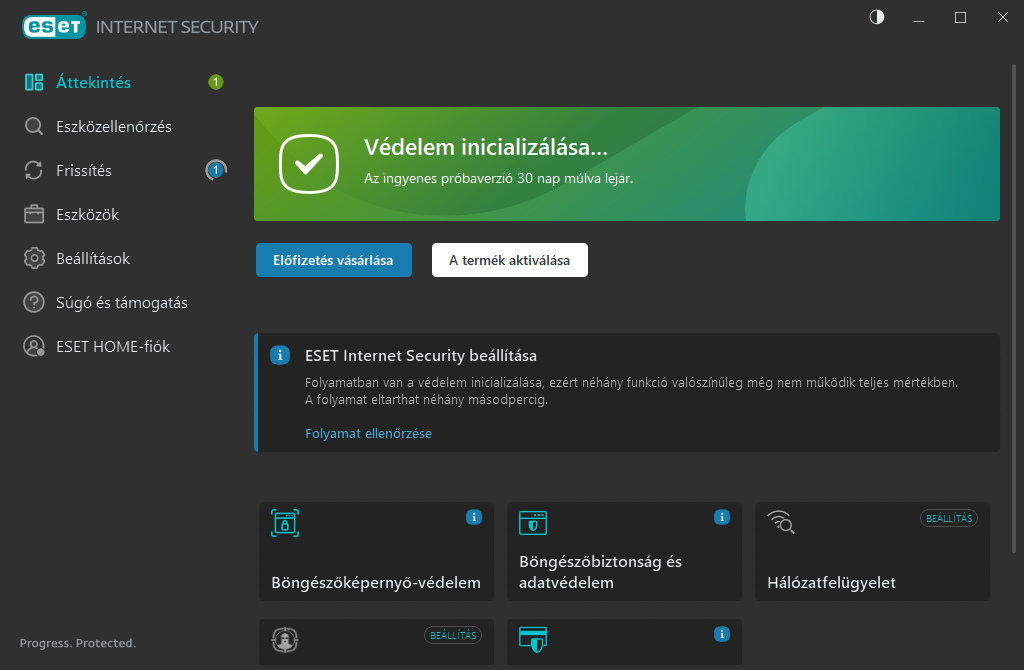 ESET HOME Security nyitóképernyő