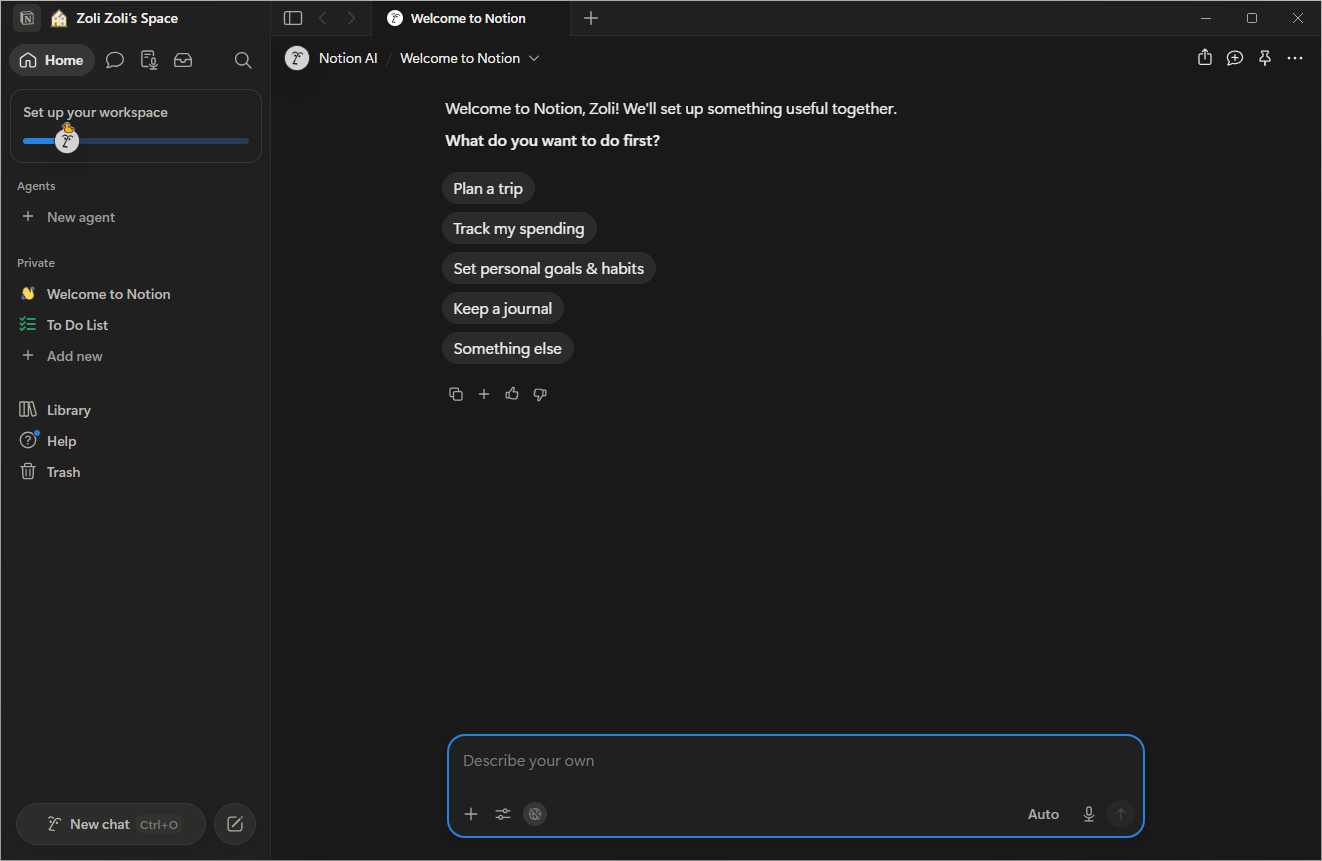 Notion kezőképernyő