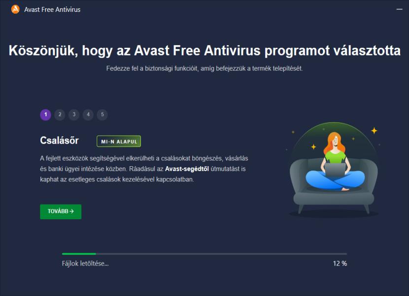 Avast telepítés folyamatban