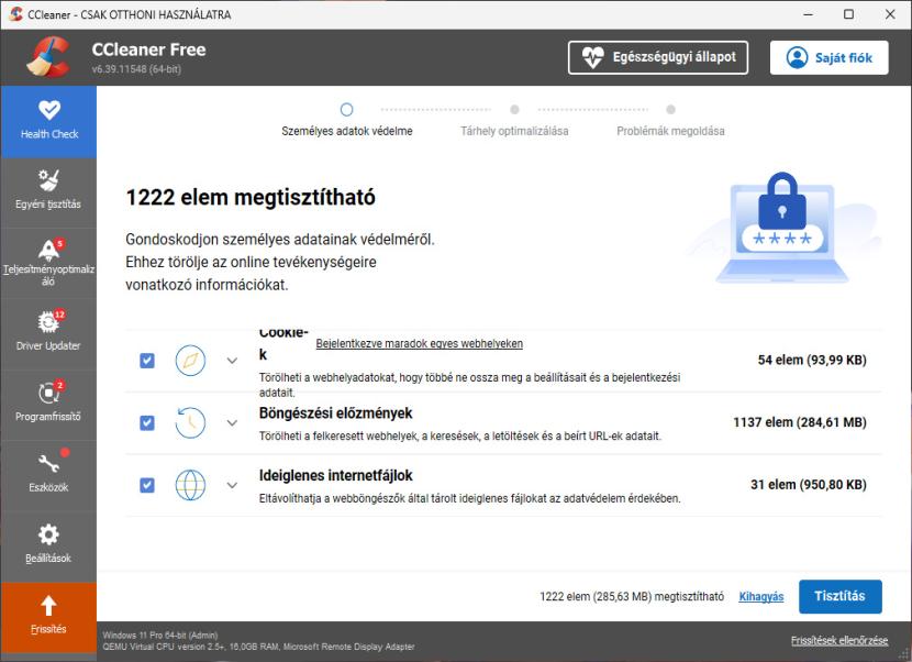 CCleaner tisztitás
