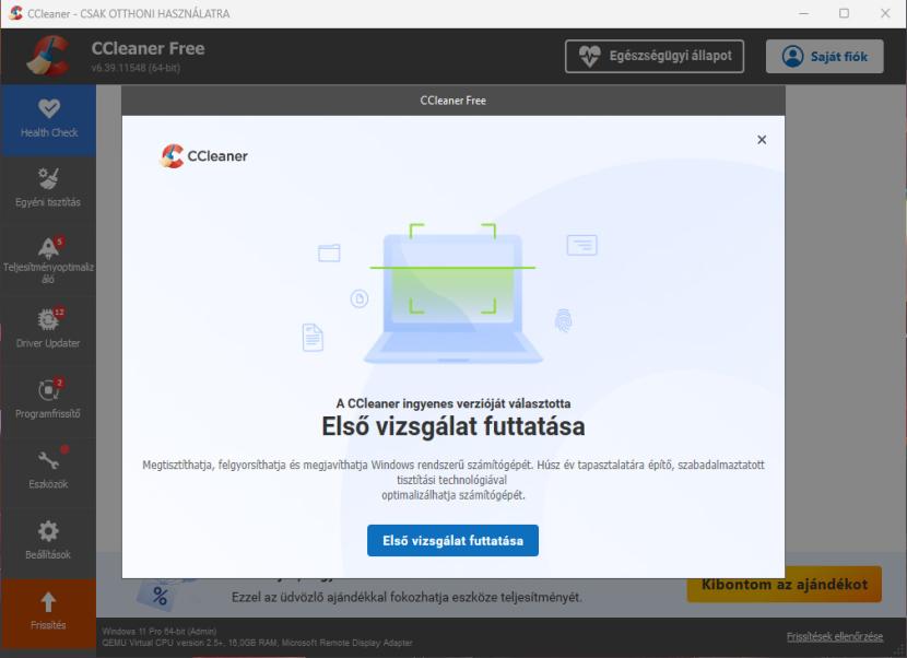 CCleaner vizsgálat futtatása