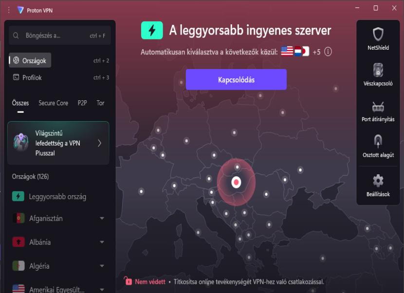ProtonVPN ország választó