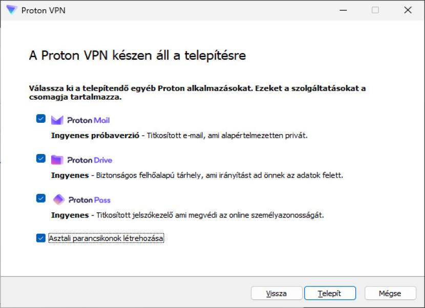 ProtonVPN szolgáltatás választása