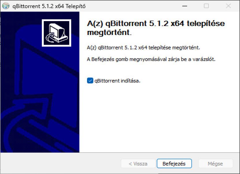 qBittorrent telepítés befejezése