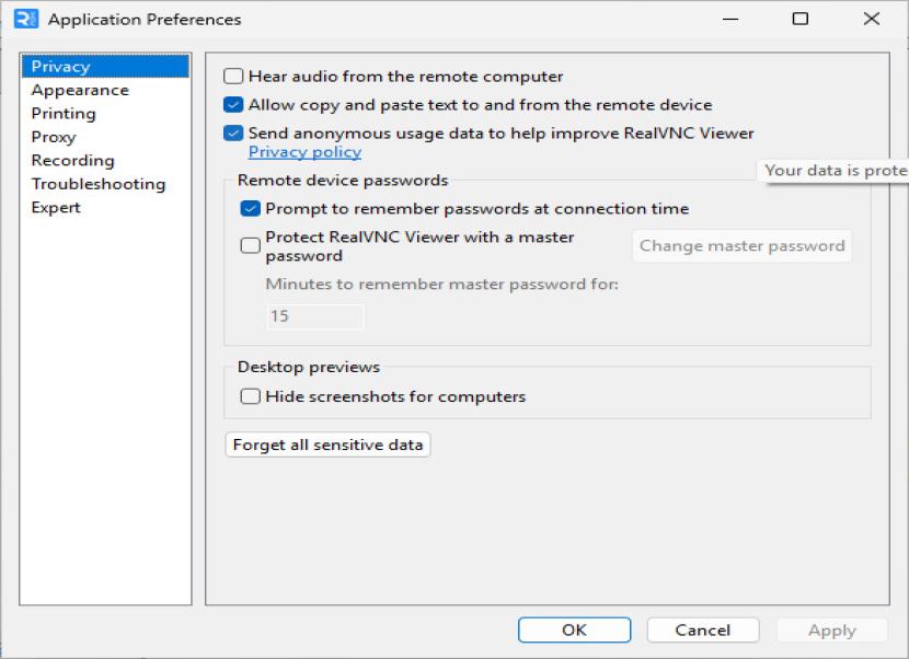 RealVNC Viewer beállítások