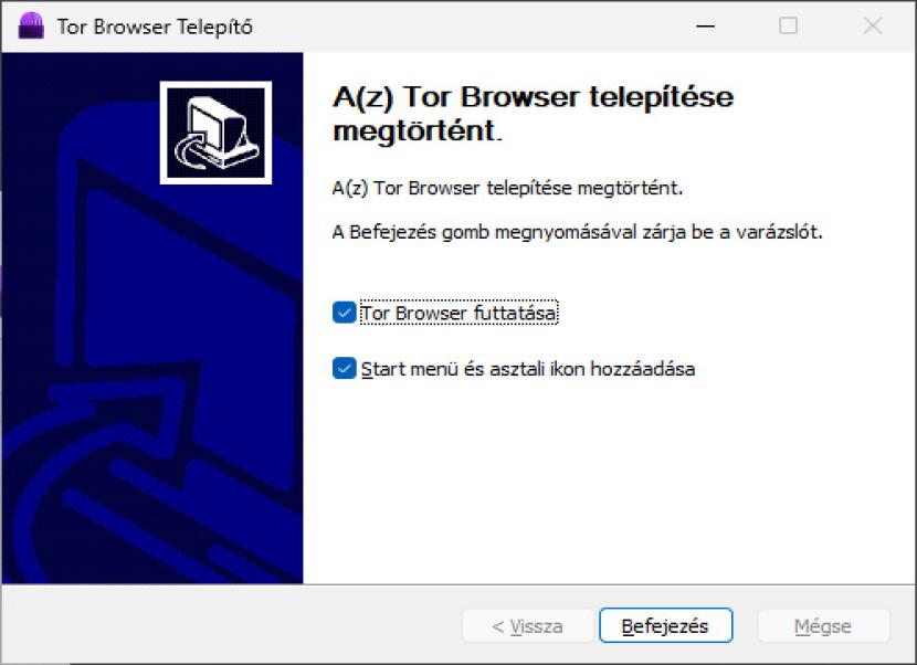 Tor bögésző telepítés befejezése