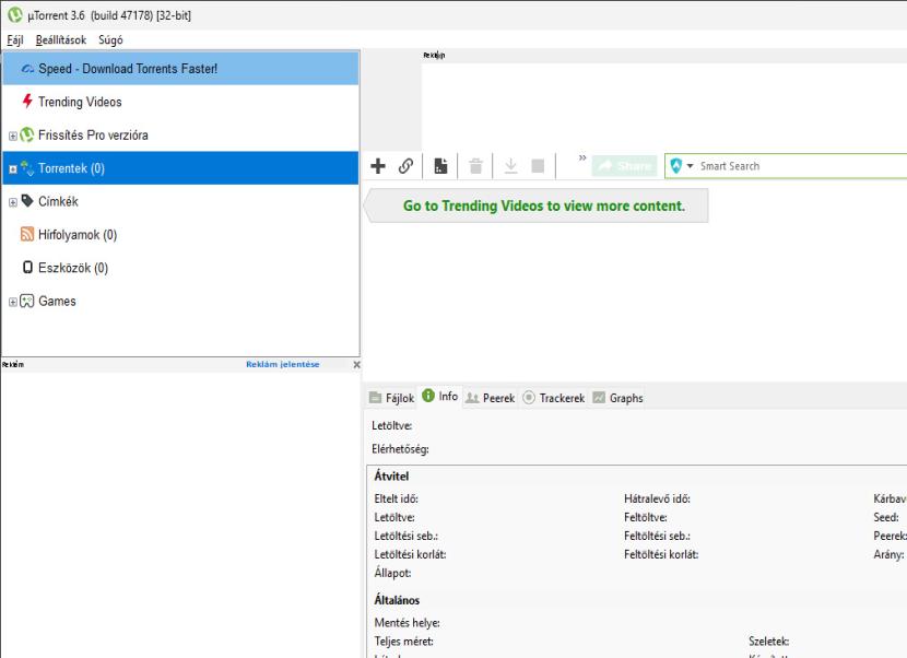 uTorrent kezdőképernyő