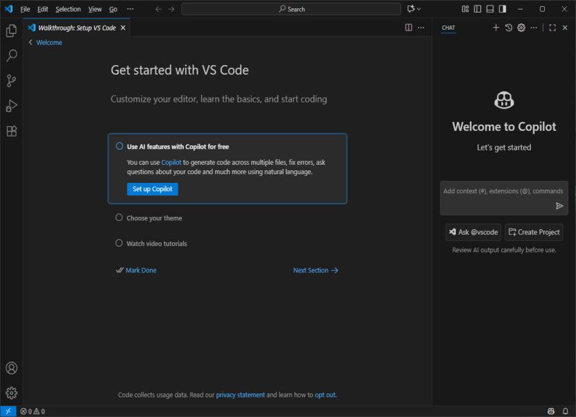 VS Code első indítása