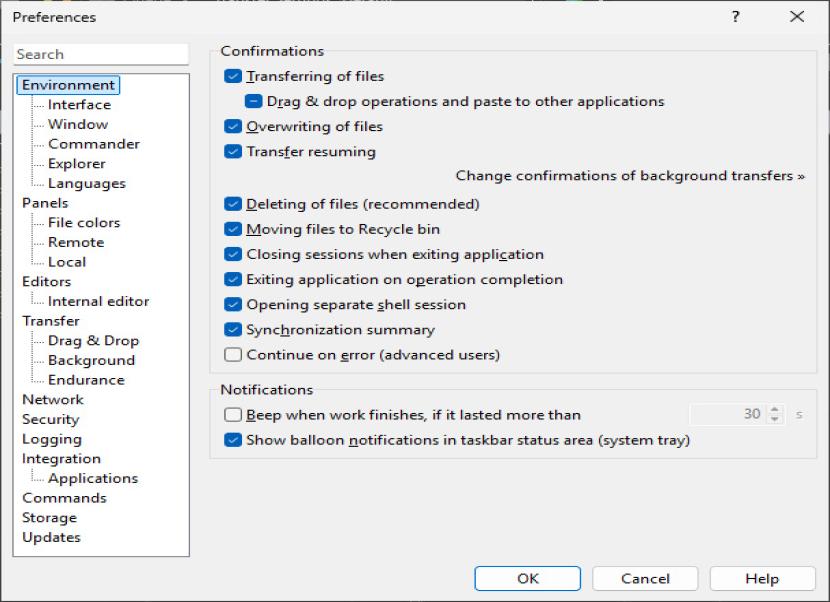 WinSCP beállítások