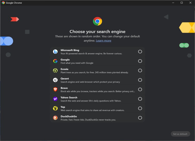 Chrome kereső választás