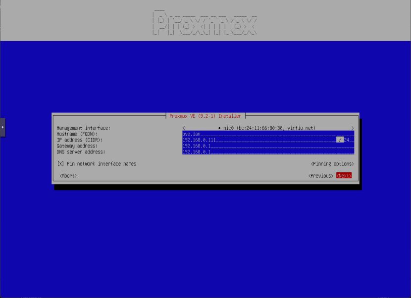 Proxmox telepítő