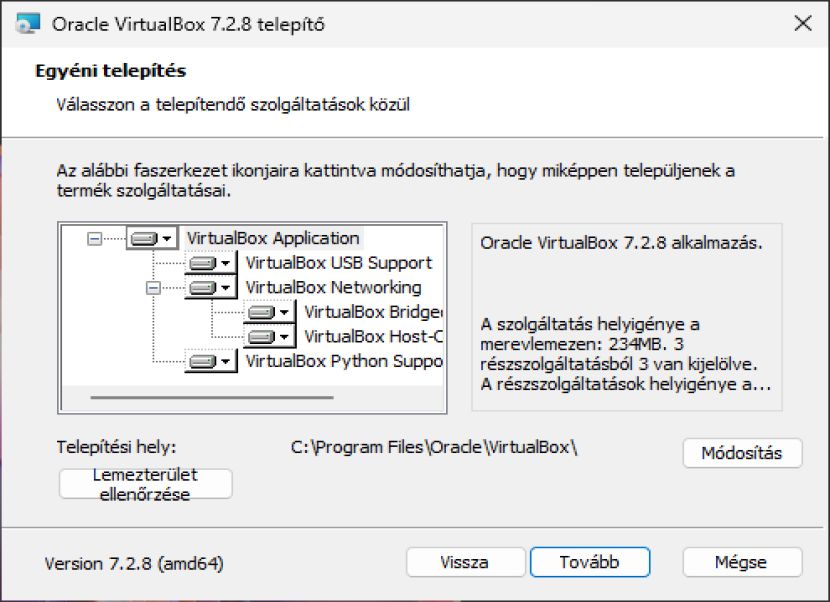 Virtualbox telepítő
