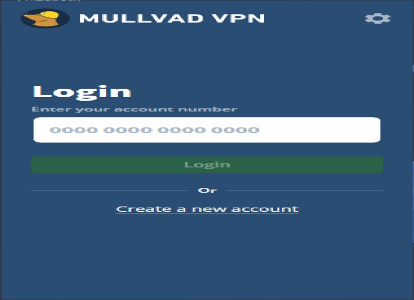 Mullvad VPN nyitóképernyő