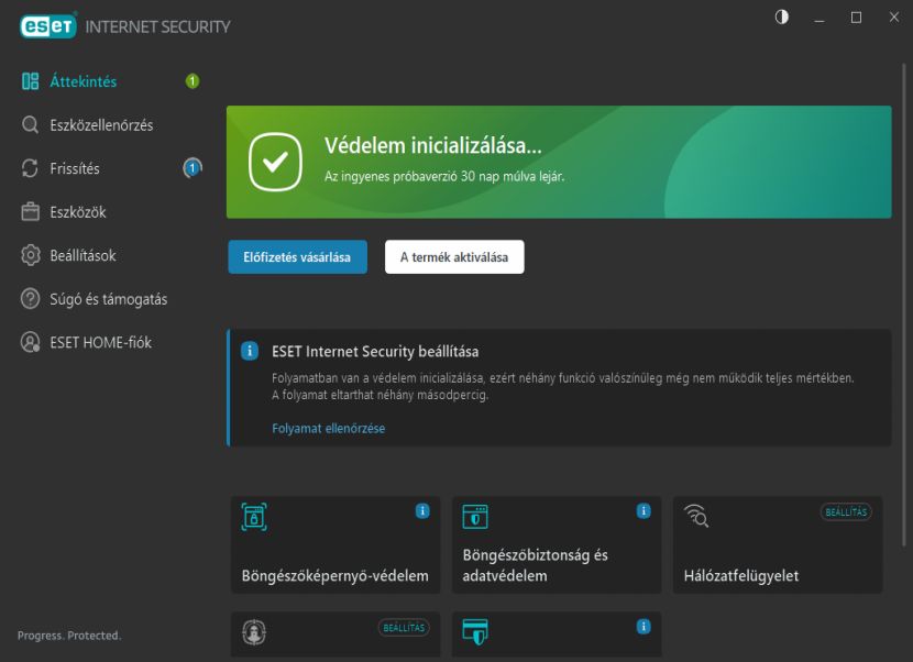 ESET HOME Security nyitóképernyő