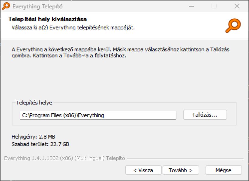 Everything telepítés