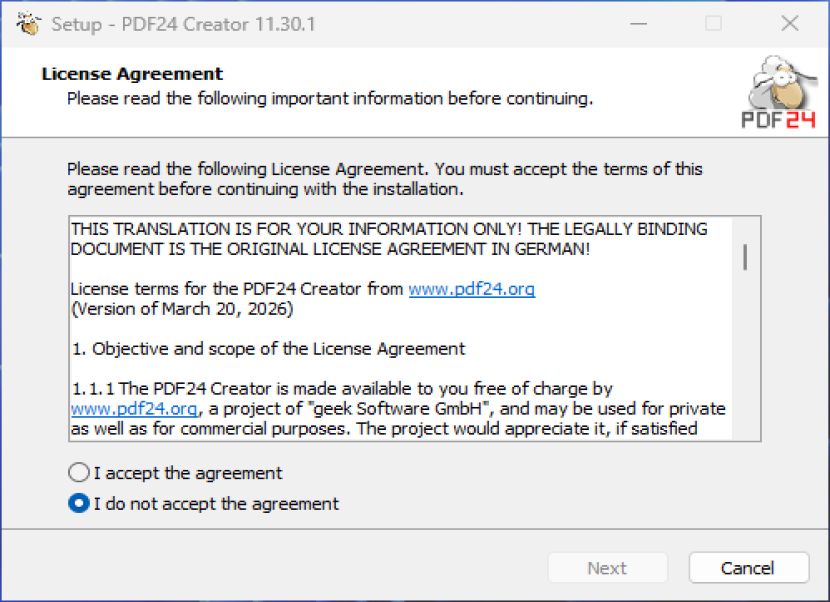 PDF24 Creator telepítés