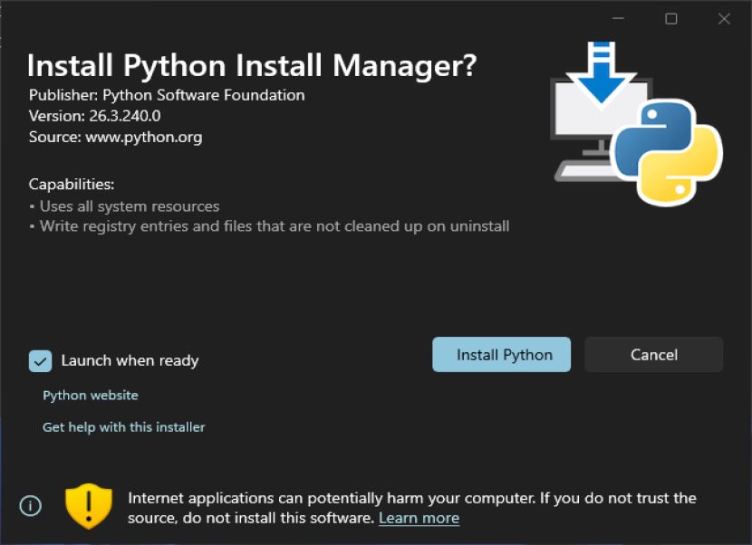 Python manager telepítés