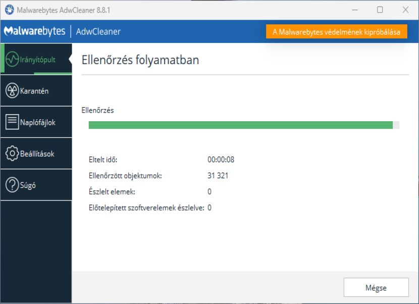 AdwCleaner ellenőrzés