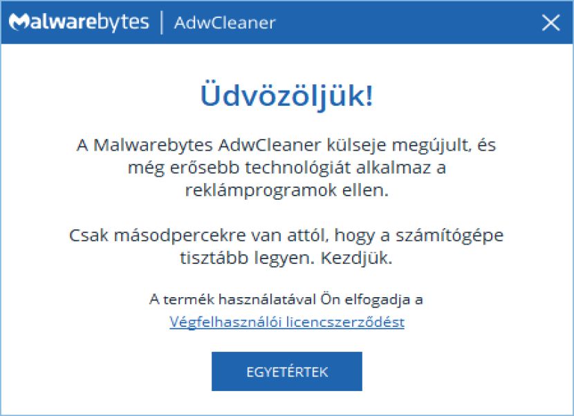 AdwCleaner üdvözlés