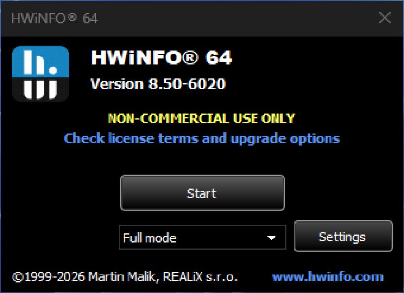 HWiNFO start