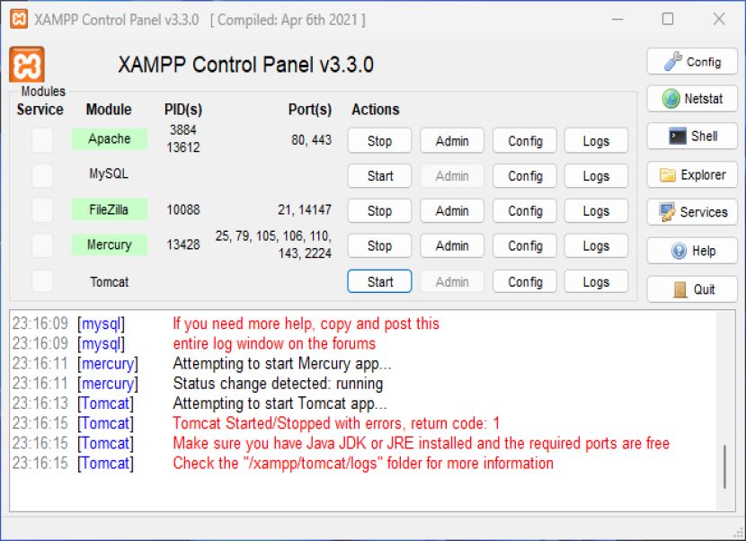 XAMPP szervizek