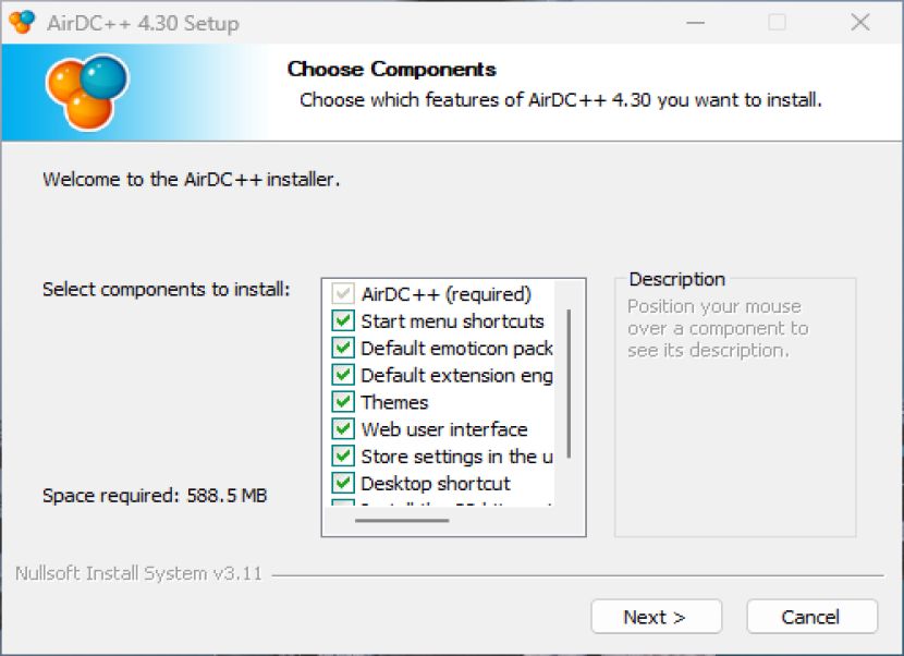 AirDC++ komponensek