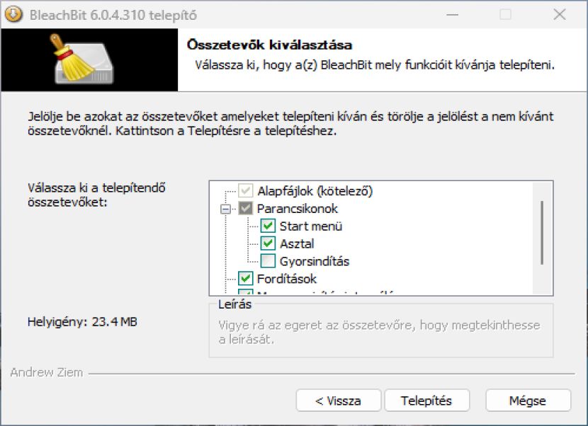 BleachBit komponensek