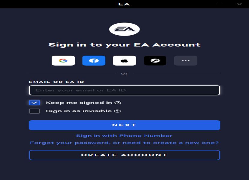 EA App bejelentkezés