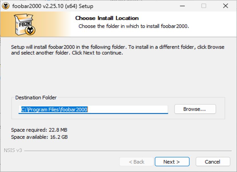 foobar2000 telepítési hely