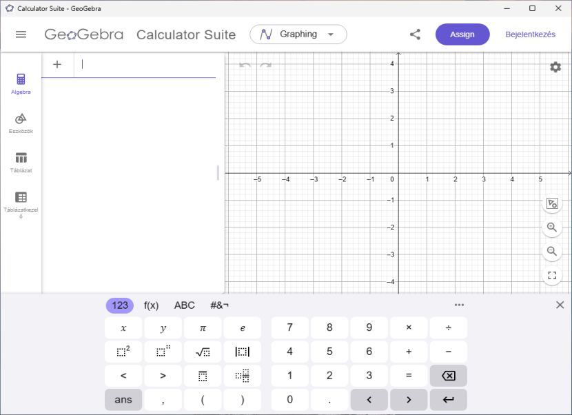 GeoGebra nyitóképernyő
