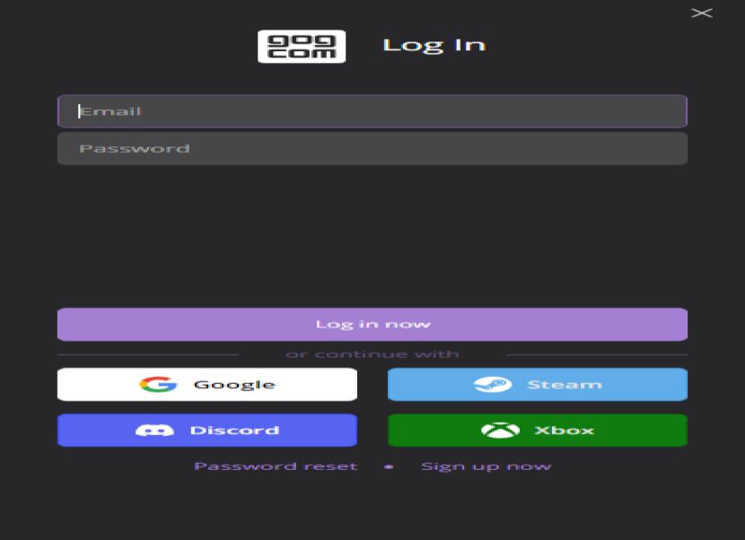 GOG Galaxy bejelentkezés