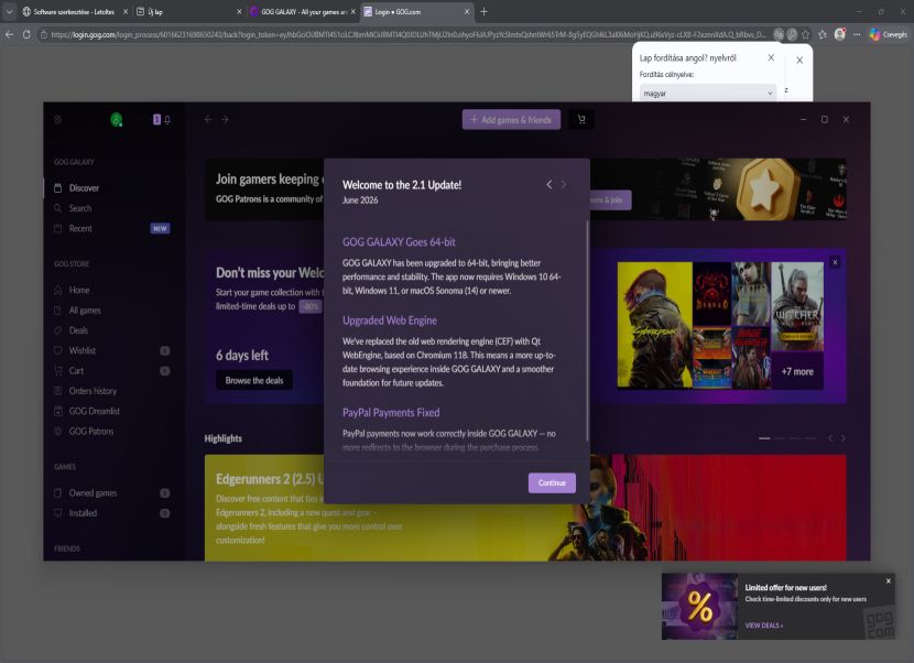 GOG Galaxy első indíáts
