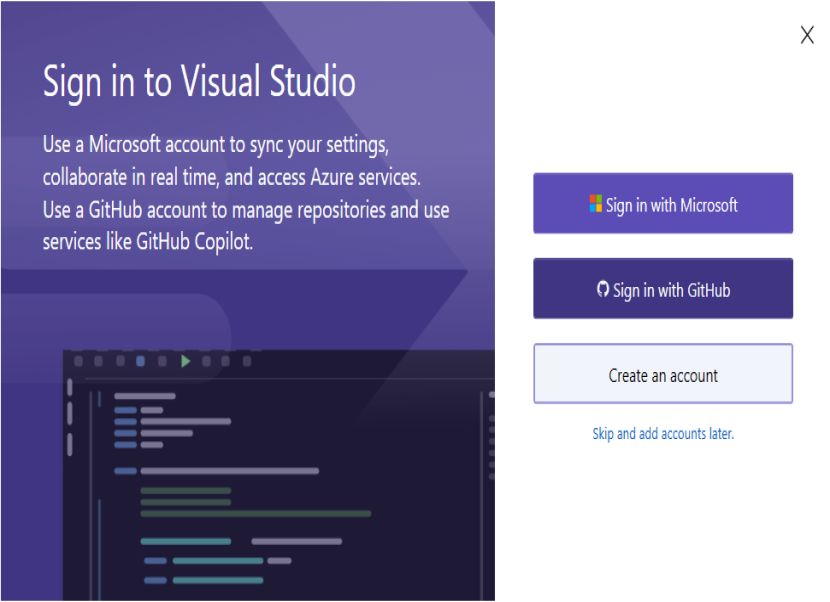 Visual Studio Community első indítás