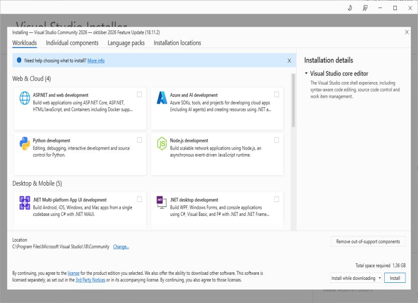 Visual Studio Community installer